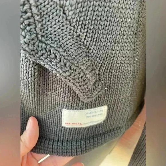 ODD MOLLY women’s charcoal gray knit fringe sweater pockets and from zip sz 0 - Picture 10 of 15